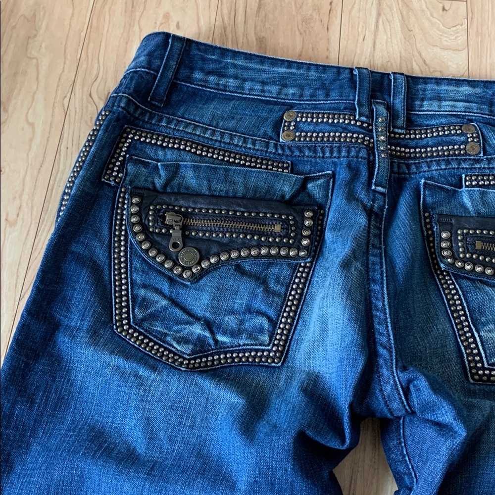 Robin's Jean Dark Blue Bootcut Jeans with Stud Accents - Picture 6 of 16